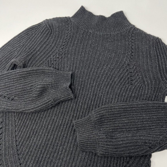 Marine Layer Sweaters - Marine Layer Womens Erin Wool Blend Knit Balloon Sleeve Sweater Charcoal Size XS